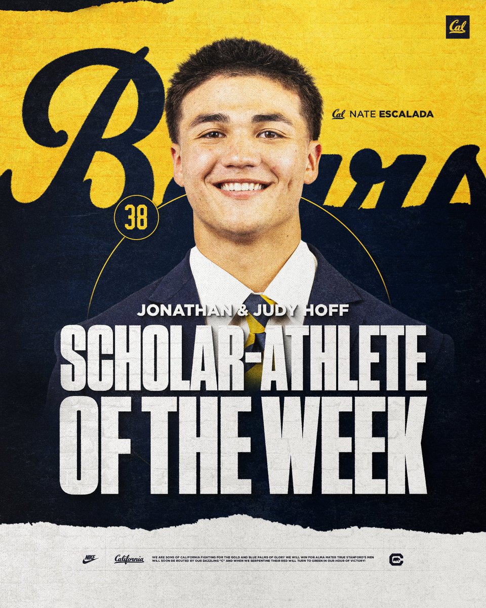 Congratulations to <a href="/NateEscalada5/">Nate Escalada</a> on being named the Jonathan &amp; Judy Hoff Scholar-Athlete of the Week📚

#GoBears