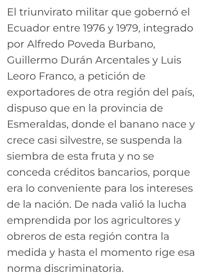 <a href="/ecuarauz/">Andrés Arauz</a> Arauz tiene toda la razón ningún banco en el país está autorizado a conseder crédito para la siembra de banano en Esmeraldas y si alguien con capital propia siembra sus 200 hectáreas el gobierno atraves de aduanas detiene el cargamento de banano proveniente de Esmeraldas.