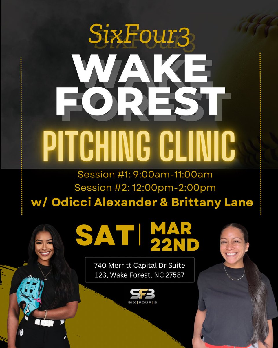 2seas__'s tweet photo. Unlock your pitching potential and master the mound at the SixFour3 Pitching Clinic in Wake Forest with some expert coaches! ๐ฅ๐ช #PitchingClinic #SoftballTraining #SixFour3 @SF3Softball https://t.co/97vc61FndD