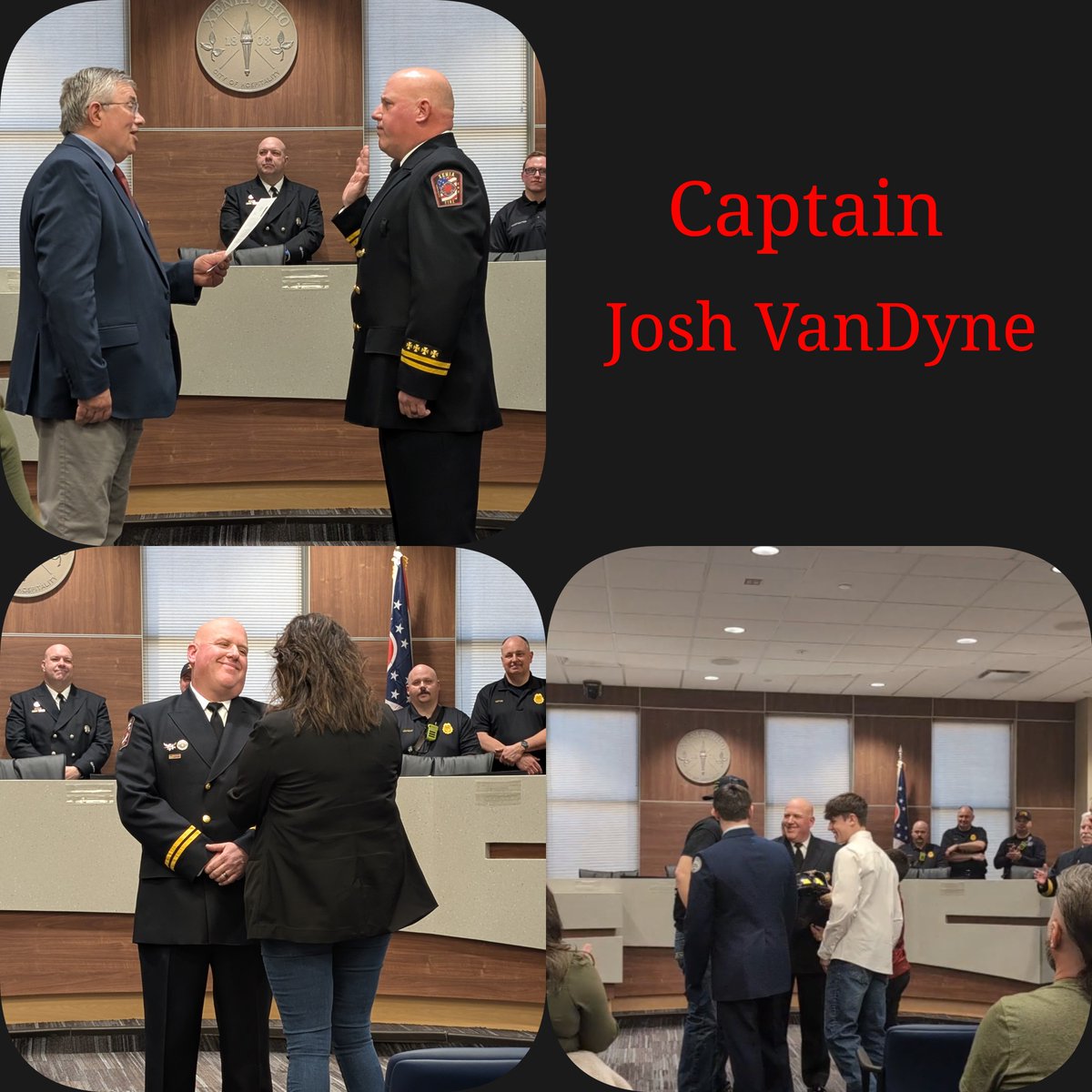 XFDPIO's tweet photo. Congratulations to promoted members: Deputy Chief Travis Dill, Captain Josh VanDyne, Lieutenant Brandon Davis, &amp; welcome Firefighter/EMT Kyler Polen! https://t.co/BF68UtnIHN
