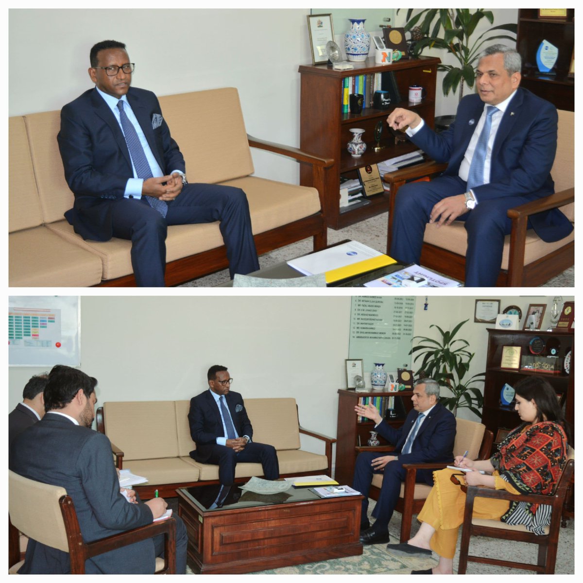 COMSATS_en's tweet image. Amb. of 🇪🇹 to 🇵🇰, H.E. @JemalBeker1, visited COMSATS HQs. ED @ZakariaNafees welcomed him. Amb. conveyed his country’s interest in COMSATS S&amp;amp;T activities. They discussed #EmergingTechnologies #TechnologyTransfer #ClimateAction. Undertook to exchange information &amp;amp; cooperation