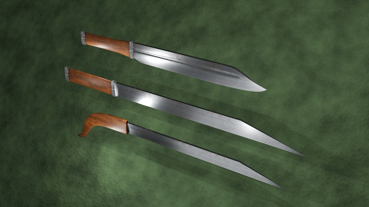 昨日作った「古代ヨーロッパの刀剣」サクスをレンダリングしなおしました。

木製グリップや刀身の金属感とサビ感を手直ししました。
古代の刃物なんて見たことないからどうしても現代のナイフって感じになってしまいますね。実際はどういう質感だったんでしょう。

#Blender #3Dモデリング