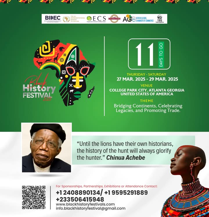 11 DAYS MORE TO THE BLACK HISTORY FESTIVAL 2025!

The countdown continues! Only 11 days left until the 4th Edition of the Black History Festival – a celebration of culture, heritage, trade, development, and innovation.  

Register now: shorturl.at/JDyVD