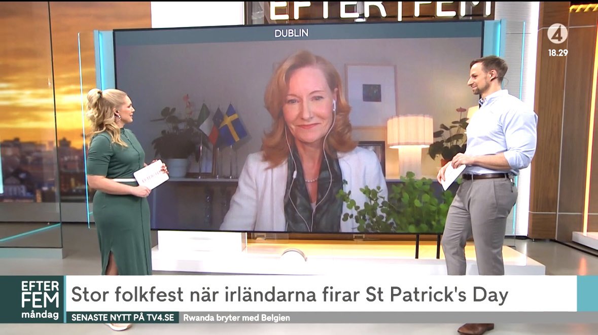 LinaWeyden's tweet photo. Happy St Patrick’s Day! ☘️🇮🇪 Explained this tradition and reported from the #newswedishembassy in Dublin tonight in 🇸🇪 #tv4 #efterfem 

Full story on #tv4play (at 18:25)

Lá fhéile #Pádraig sona dhuit! ☘️ https://t.co/ZlsoWCQQd9