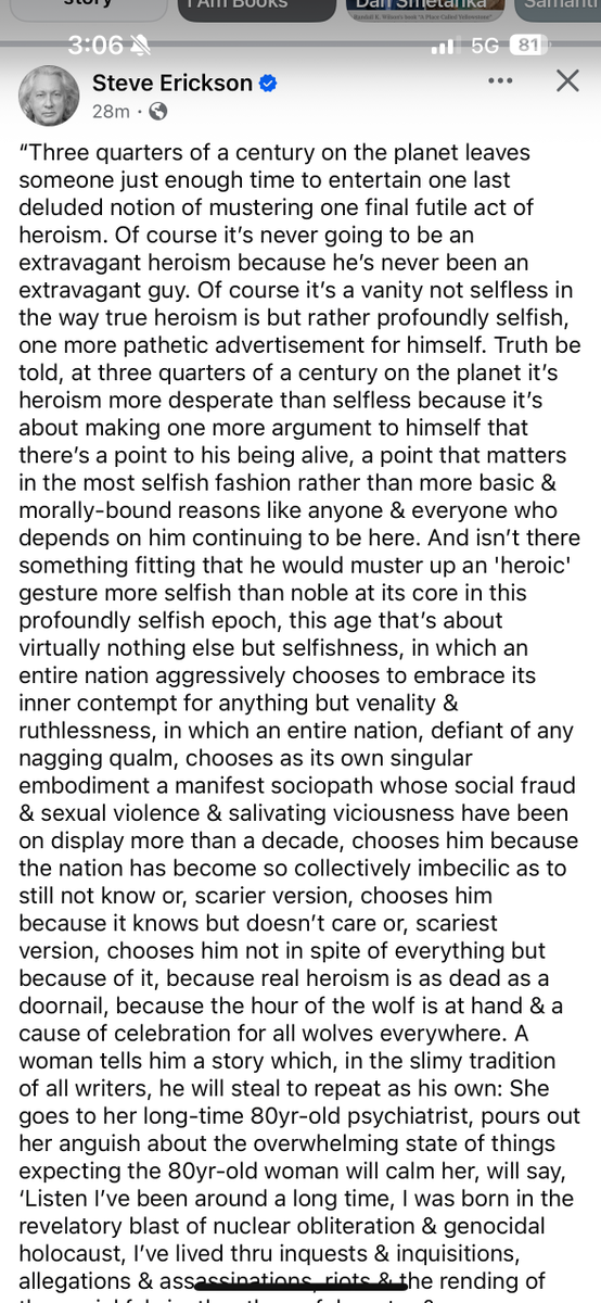 DavveroDomini's tweet photo. "This age... in which an entire nation aggressively chooses to embrace its inner contempt for anything but venality & ruthlessness, in which an entire nation,... chooses as its own singular embodiment a manifest sociopath..." Brilliant #SteveErickson, burning ferociously as ever. https://t.co/68eMmrpSFq