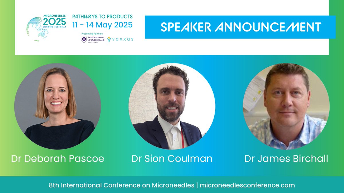 Speakers Spotlight for #Microneedles2025!

Dr Deborah Pascoe, Dr Sion Coulman &amp; Dr James Birchall are driving vaccine &amp; microneedle innovation – from mRNA stability to cutting-edge patch design.

🔗Join us in Brisbane this May: microneedlesconference.com/speakers/

#Microneedles #DrugDelivery