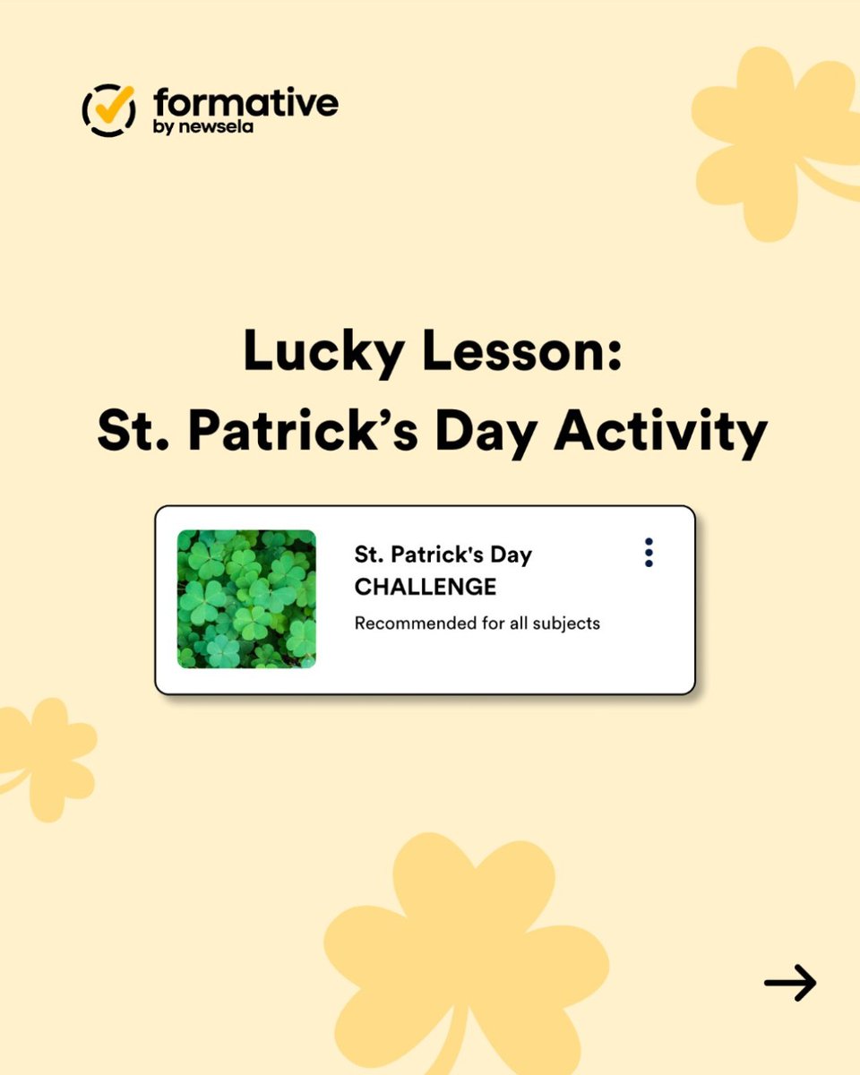 Newsela's tweet photo. Bring the St. Patrick's Day celebration with this ready-to-go St. Patrick's Day trivia challenge 🍀 Add this activity to your lesson today to pique students’ interest and start discussions around holiday topics. Grab a copy here ➡️ https://t.co/oghuP5Y2Ss https://t.co/ebdEF2R0kq