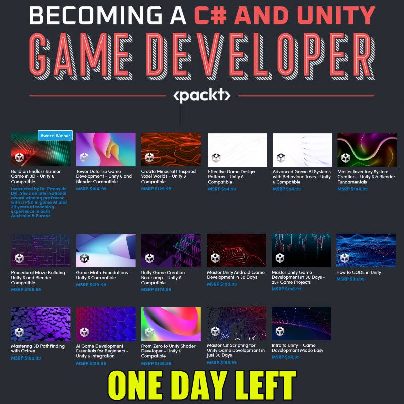 24 HOURS LEFT! 

You KNEW about the Humble Bundle that contains some Holistic3D courses. 
You wanted to BUY the Humble Bundle that contains some Holistic3D courses. 
Did you forget? 

Here's your reminder so you don't miss out 
humblebundle.com/software/becom… 
#gamedev #holistic3d #packt