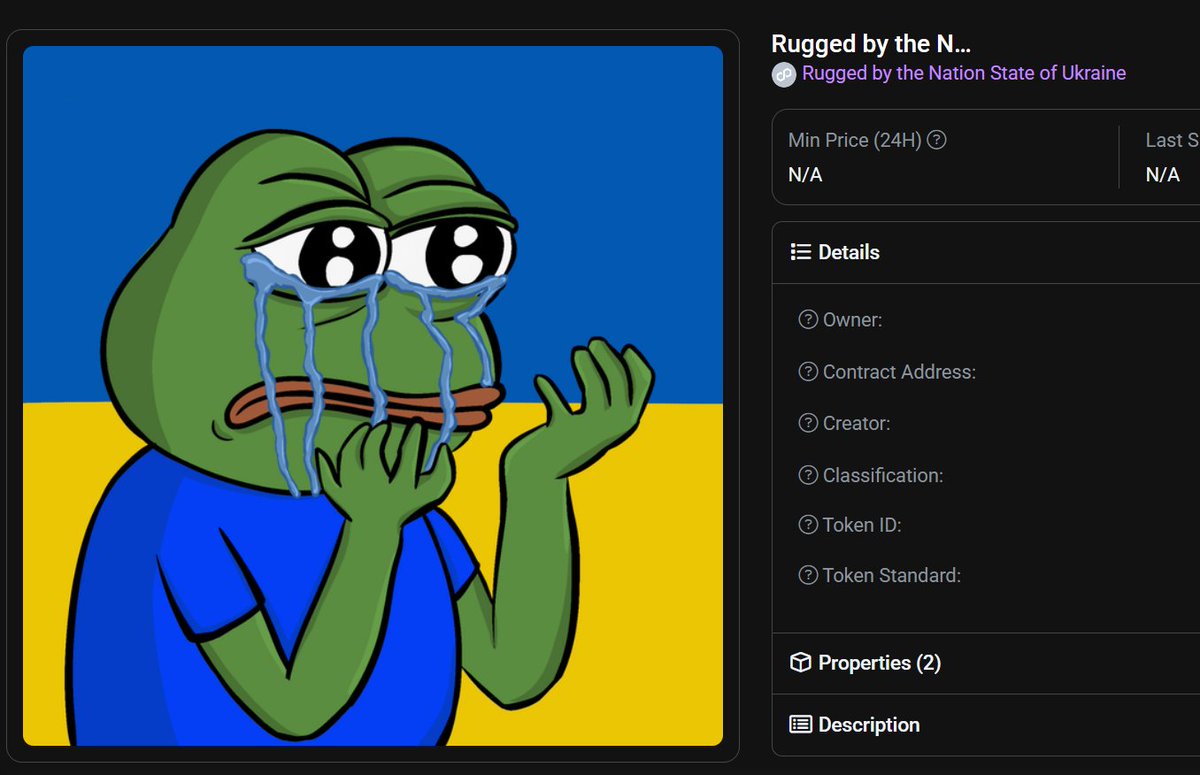 Do you remember when the Ukraine war started and they asked the crypto community to support them with the promise of an NFT in return?

They never sent us an NFT, but someone created one for them.

#crypto #rugpull