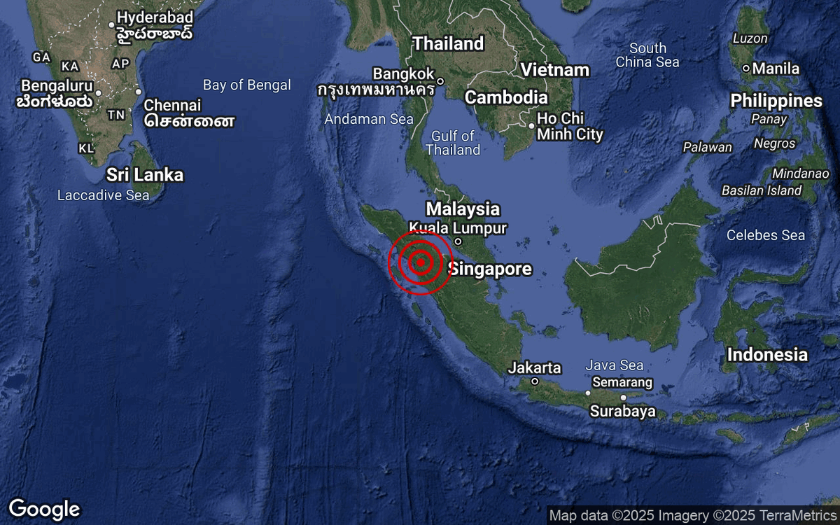metmalaysia's tweet photo. GB sederhana M5.1 di Sumatera Utara, Indonesia jam 6:22 pg, 18/3/25. Berpusat di 1.8° U &amp; 99.2° T kdlmn 10 km. 41km Timur dr Sibolga,Indonesia.

Gegaran dirasai di Perlis,Kedah,P.Pinang,Perak, Selangor,W.P Kuala Lumpur,W.P Putrajaya,N.Sembilan,Melaka&amp;Johor. https://t.co/SmDZ16bdaR