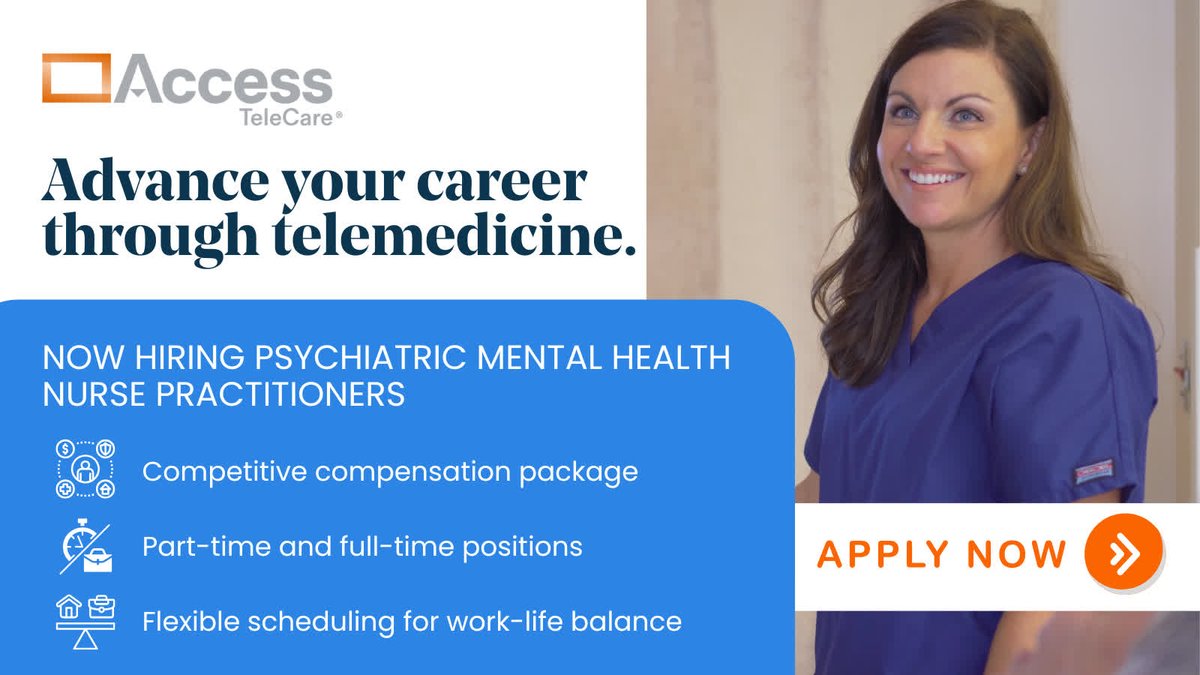 Join the Access TeleCare team! We're hiring Psychiatric Mental Health Nurse Practitioners to join our team.
To learn more about the benefits of a career in telemedicine and to apply, visit accesstelecare.com/about-us/caree…