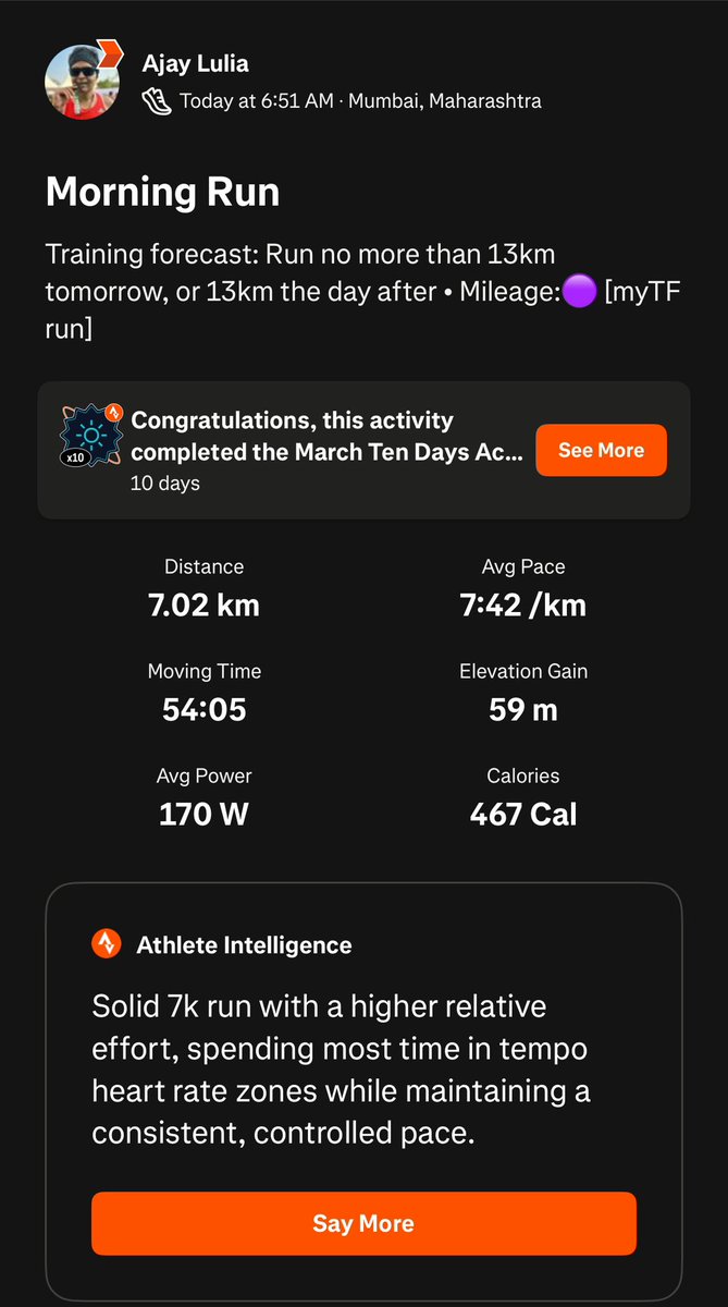 ajaylulia's tweet photo. Slow Run after a week of recovery #running #zone2run #fitness https://t.co/vH9nk3ss1e