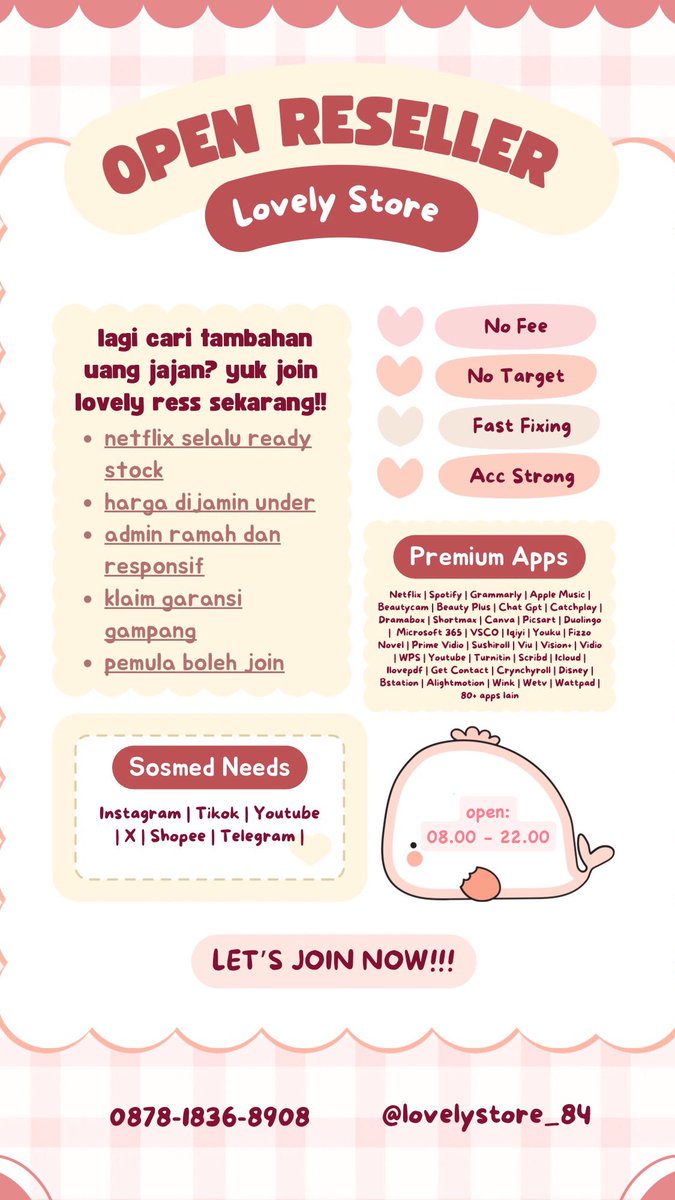 haloow🙌
lovely store lagi opress yaa guys!! 
buat kalian yang masih newbie boleh join nanti rara jelasin seputar app prem dan sosmed needs🤗
mau intip pl dm aku ya^^
#zonauangᅠ #zonajajanᅠ