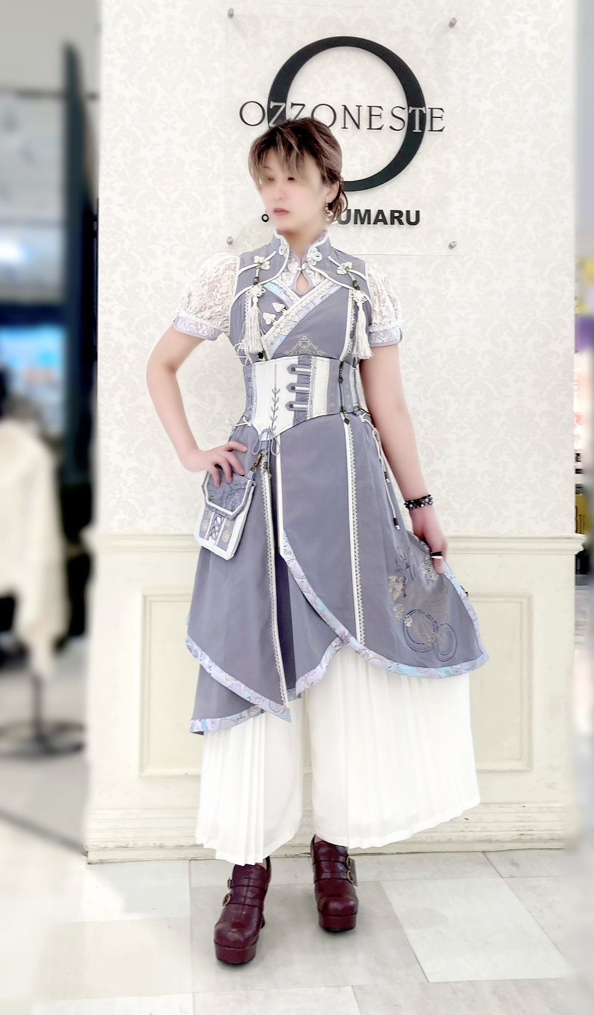 【正規品直輸入】 OZZON チャイナプリントシュラグ（水色） トップス