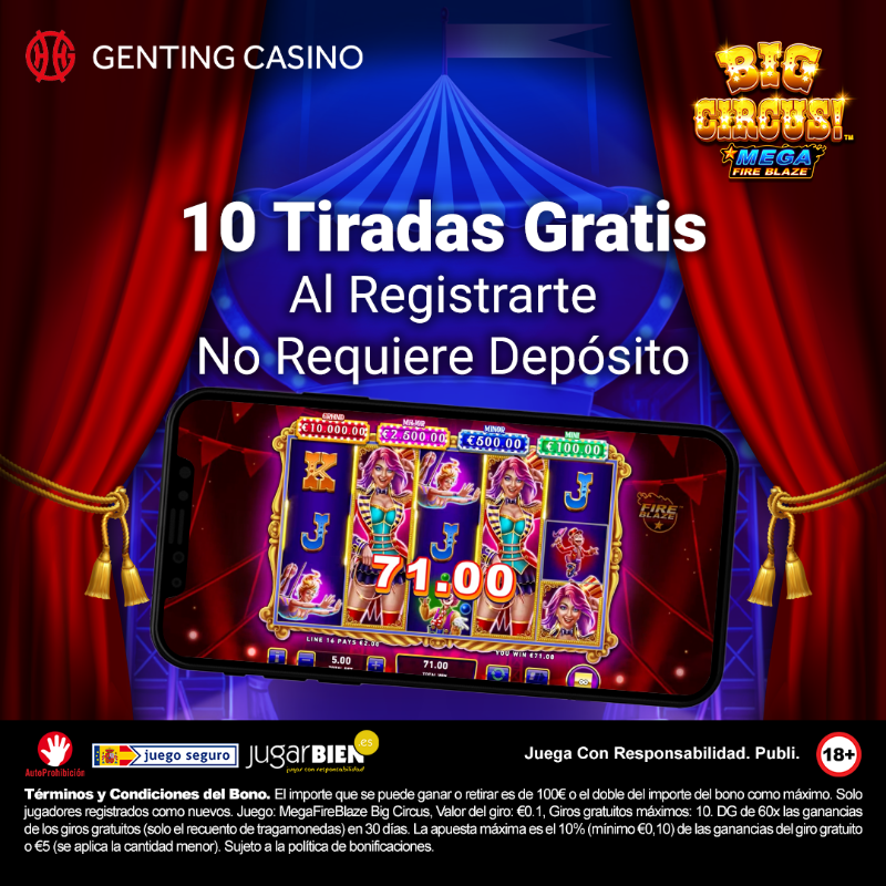 GentingCasinoES's tweet photo. Entra en la pista y disfruta de Mega Fire Blaze Big Circus con la posibilidad de ganar 2328 veces tu apuesta inicial.

18+. Aplican T&amp;Cs. Juega con responsabilidad.