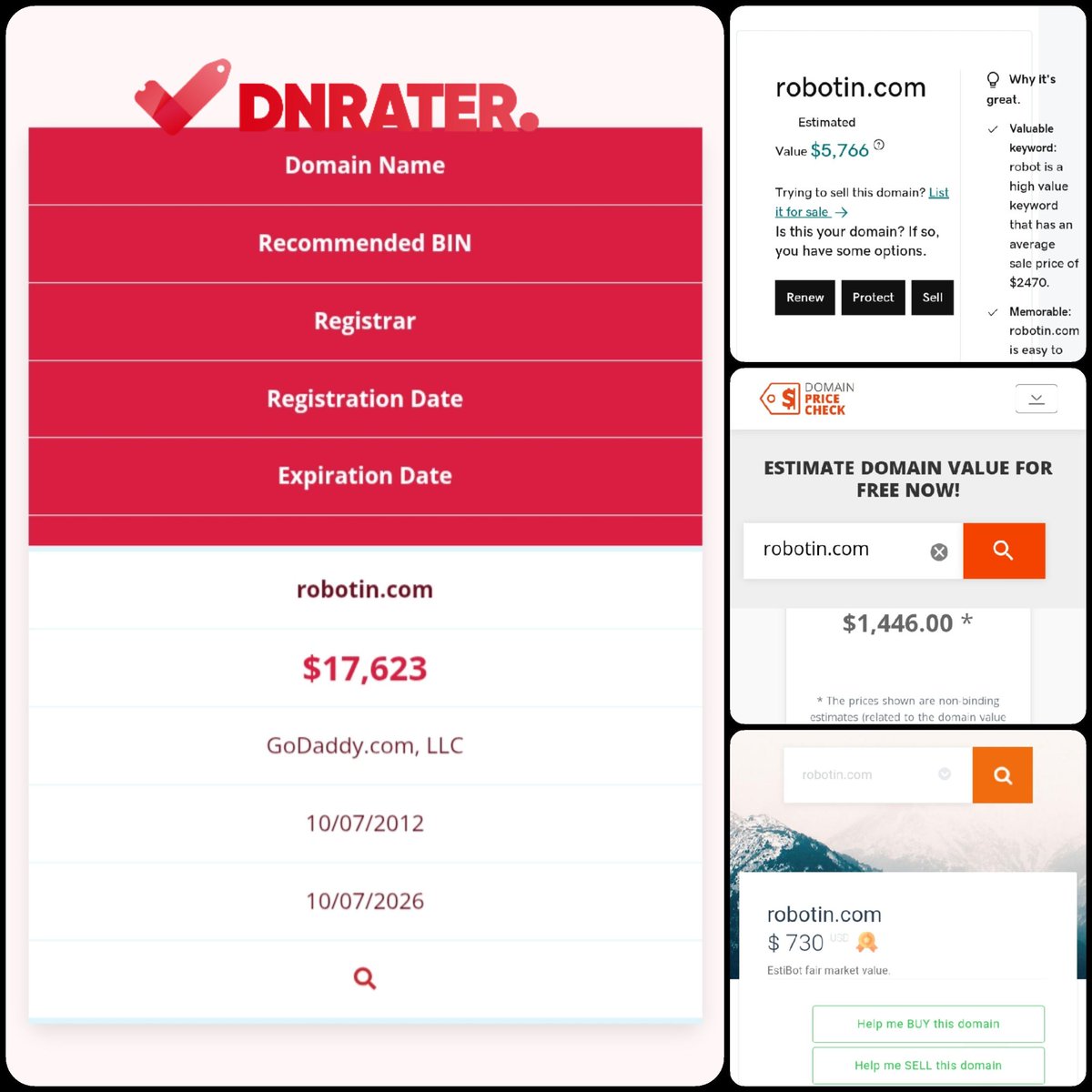 DNRater (@dnrater) on Twitter photo 🌐 ROBOTIN .COM
💰 Sold Price : $14,888
✔ @DNRater Recommended BIN : $17,623
✔ Godaddy Estimation : $5,766
✔ InternetX Appraisal : $1,446
✔ Estibot Valuation : $730
📌 Venue : <a href="/DomainMarket_/">DomainMarket.com</a>
📆 2025-03-12 🌐 ROBOTIN .COM
💰 Sold Price : $14,888
✔ @DNRater Recommended BIN : $17,623
✔ Godaddy Estimation : $5,766
✔ InternetX Appraisal : $1,446
✔ Estibot Valuation : $730
📌 Venue : <a href="/DomainMarket_/">DomainMarket.com</a>
📆 2025-03-12