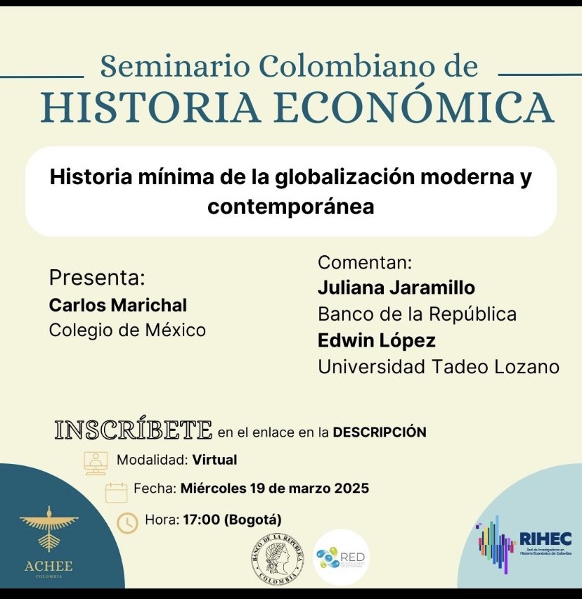 James Torres (@jamesquipile) on Twitter photo Este miércoles!!! Fantástica síntesis del profesor Marichal sobre la globalización en el seminario de la <a href="/asocolhee/">ACHEE</a> y la <a href="/RedEconomica/">RED DE INVESTIGADORES HISTORIA ECONÓMICA</a>. Panel de lujo con <a href="/elopezri/">Edwin López Rivera</a> y <a href="/julia_jarame/">Juliana Jaramillo Echeverri</a>. Este miércoles!!! Fantástica síntesis del profesor Marichal sobre la globalización en el seminario de la <a href="/asocolhee/">ACHEE</a> y la <a href="/RedEconomica/">RED DE INVESTIGADORES HISTORIA ECONÓMICA</a>. Panel de lujo con <a href="/elopezri/">Edwin López Rivera</a> y <a href="/julia_jarame/">Juliana Jaramillo Echeverri</a>.
