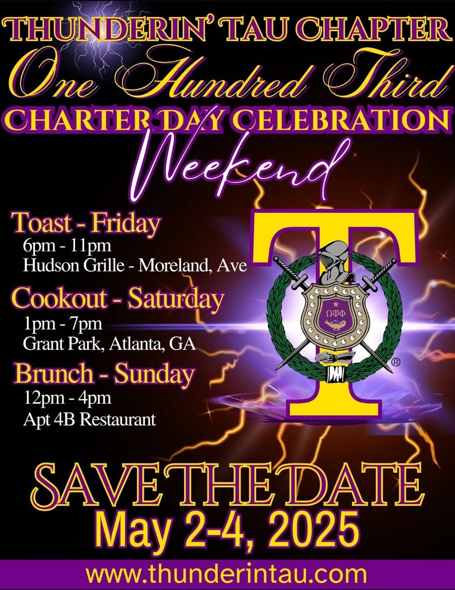 omega_georgia's tweet image. The wait is over! Join the Thunderin Tau Chapter [IG: @tauchapterques ] for their Charter Day Celebration weekend starting on May 4th. This also starts the beginning of the Bruhz Cookowt season in Atlanta! #FIETTS #opp1911 #tauchapter #ThunderinTAU #charterdaycelebration #Cookowt