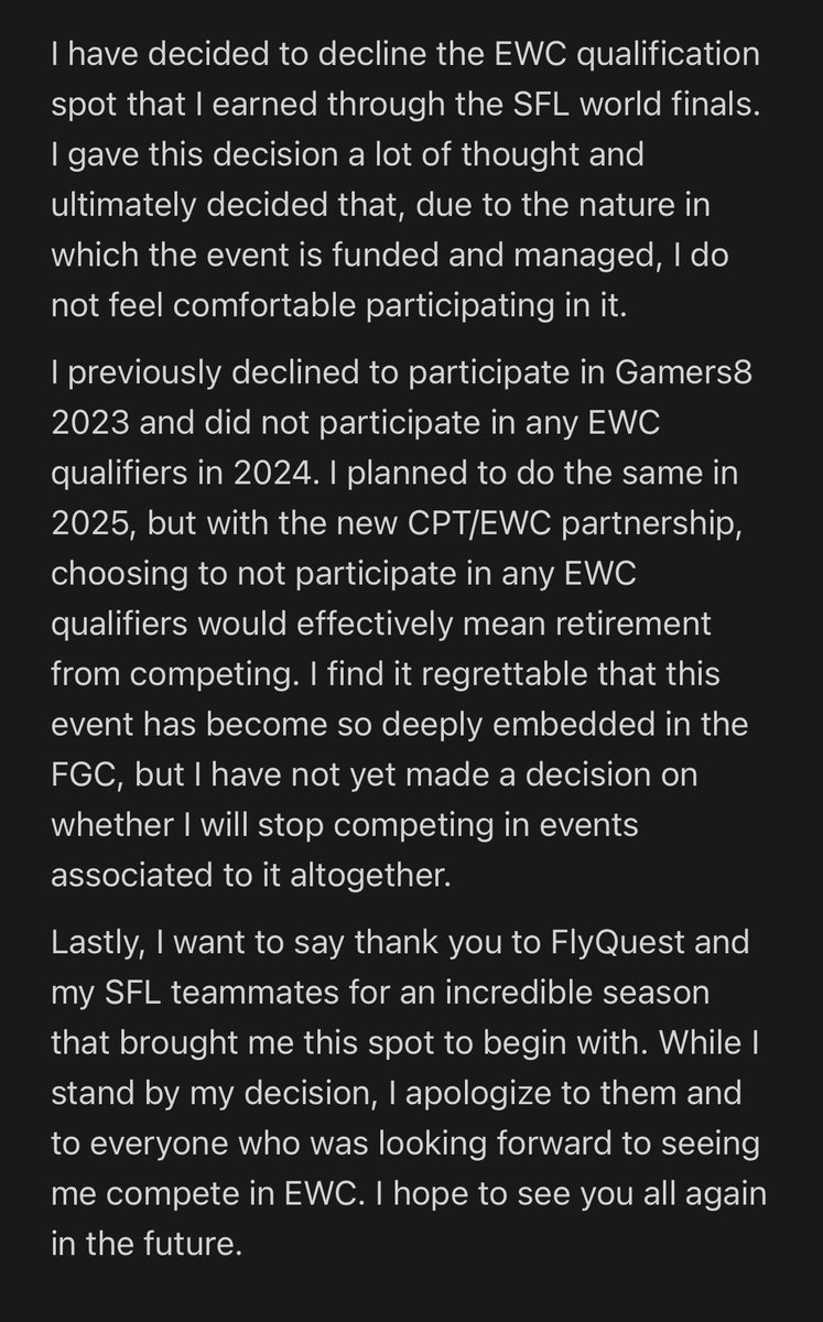 I will not be attending EWC