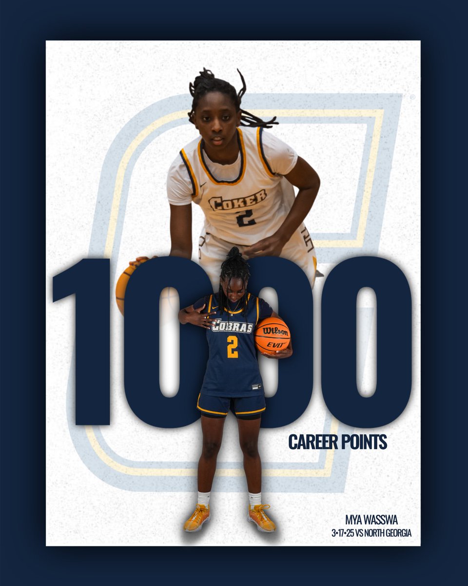 Coker Cobras (@coker_cobras) on Twitter photo 1๏ธโฃ0๏ธโฃ0๏ธโฃ0๏ธโฃ for Mya ๐ฃ๏ธ
Senior Mya Wasswa records her 1000th point on a tough midrange in the third quarter in their Regional Final matchup against North Georgia ๐ค
#GoCobras <a href="/Coker_WBB/">Coker Women's Basketball</a> <a href="/SAC_Athletics/">South Atlantic Conference</a> 1๏ธโฃ0๏ธโฃ0๏ธโฃ0๏ธโฃ for Mya ๐ฃ๏ธ
Senior Mya Wasswa records her 1000th point on a tough midrange in the third quarter in their Regional Final matchup against North Georgia ๐ค
#GoCobras <a href="/Coker_WBB/">Coker Women's Basketball</a> <a href="/SAC_Athletics/">South Atlantic Conference</a>