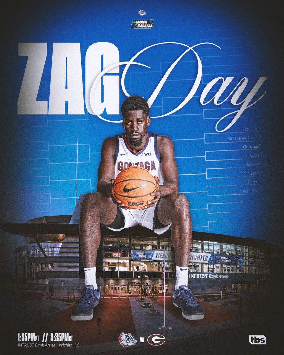 Round 1⃣ <a href="/MarchMadnessMBB/">NCAA March Madness</a> 
Zags 🆚 Bulldogs
🕜1:35 pm PT
📍Wichita, KS
🏟️ <a href="/INTRUSTarena/">INTRUST Bank Arena</a> 
📺TBS
💻Live Video: tinyurl.com/z7ha8jb3
📻Live Radio: tinyurl.com/3nmc2dr2
📻Local Radio: 590 AM and 96.1 FM
📻SiriusXM: Channel 211 or 204
📊Live Stats: tinyurl.com/z7ha8jb3
