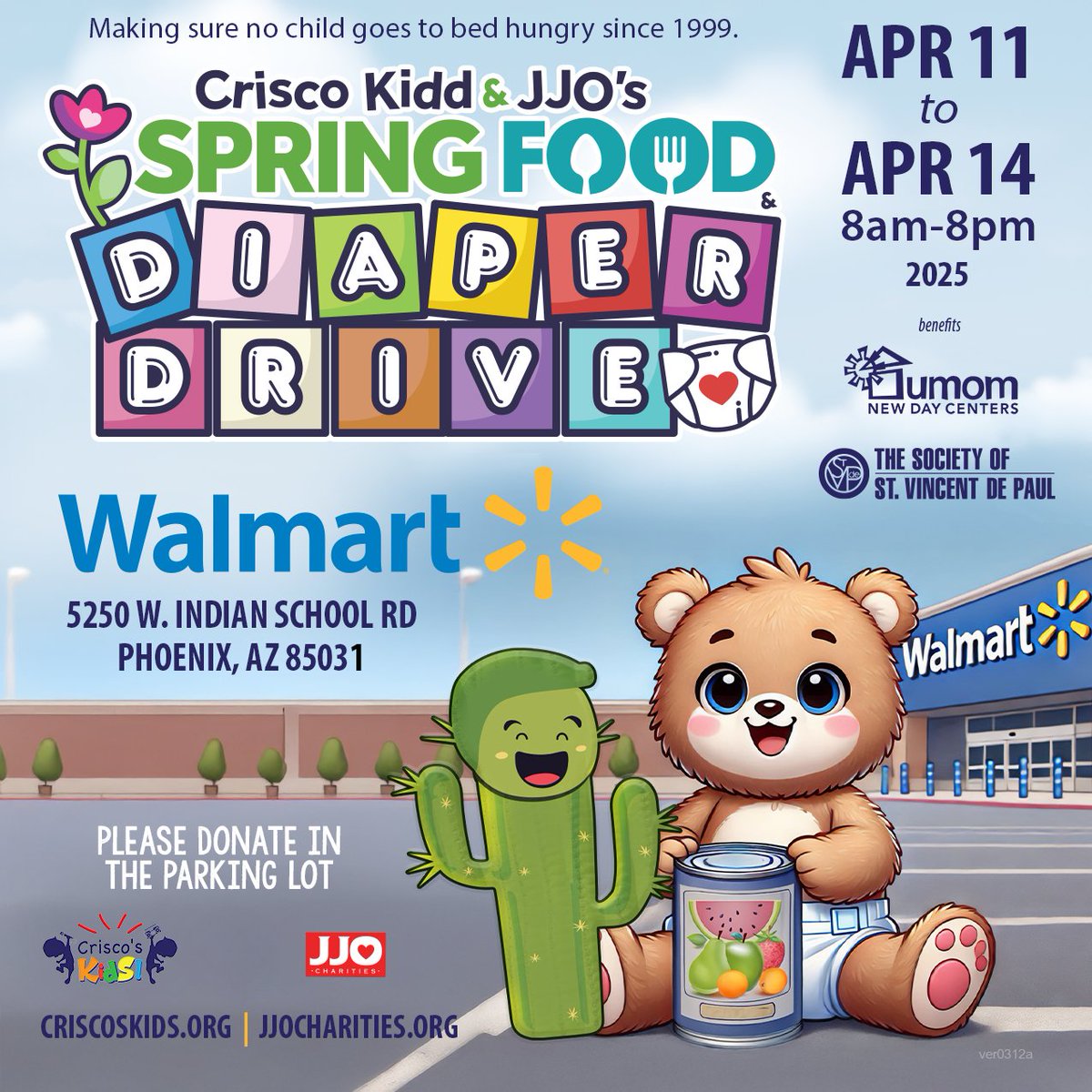 Crisco's Kids (@criscoskids) on Twitter photo It's that time of the year again - Our annual Spring Food & Diaper Drive is back!
We're collecting diapers, toiletries, nonperishable food items, & water to help <a href="/UMOMndc/">UMOM New Day Centers</a> & <a href="/SVdP/">The Society of St. Vincent de Paul - Phoenix</a> this Summer.
To sponsor, please message or visit criscoskids.org.
Thank you!
@CriscoKidd It's that time of the year again - Our annual Spring Food & Diaper Drive is back!
We're collecting diapers, toiletries, nonperishable food items, & water to help <a href="/UMOMndc/">UMOM New Day Centers</a> & <a href="/SVdP/">The Society of St. Vincent de Paul - Phoenix</a> this Summer.
To sponsor, please message or visit criscoskids.org.
Thank you!
@CriscoKidd