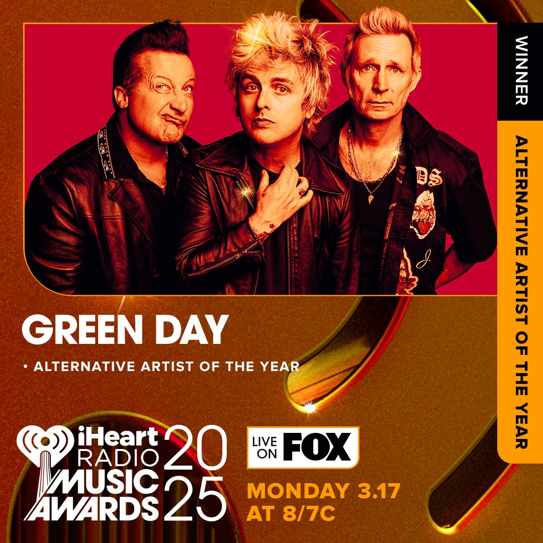 Congratulations to <a href="/GreenDay/">Green Day</a> on winning "Alternative Artist of the Year" at the #iHeartAwards2025! 

Watch the show now LIVE on <a href="/FOXTV/">FOX</a>!