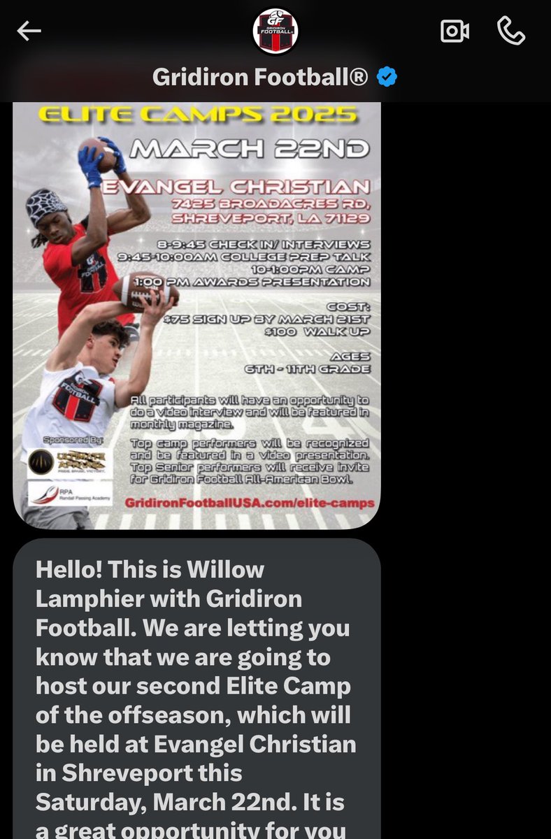 Jemal Gibson (@jemalgibson2028) on Twitter photo Blessed to be invited to the <a href="/GridironFootbal/">Gridiron Football®</a> elite camp 🙏🏿 <a href="/PrepRedzoneLA/">Prep Redzone Louisiana</a> <a href="/RecruitLouisian/">Recruit Louisiana™️</a> <a href="/LAvsAllYall/">Louisiana vs. All Y’all</a> <a href="/GoMVB/">GoMVB Get Seen. Get Serious. Get to the Next Level</a> Blessed to be invited to the <a href="/GridironFootbal/">Gridiron Football®</a> elite camp 🙏🏿 <a href="/PrepRedzoneLA/">Prep Redzone Louisiana</a> <a href="/RecruitLouisian/">Recruit Louisiana™️</a> <a href="/LAvsAllYall/">Louisiana vs. All Y’all</a> <a href="/GoMVB/">GoMVB Get Seen. Get Serious. Get to the Next Level</a>