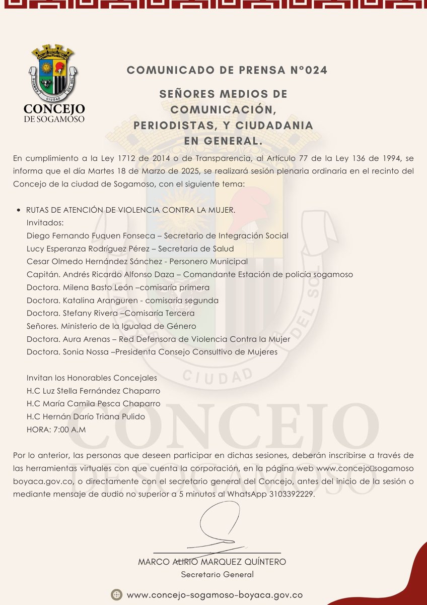 concejo-sogamoso-boyaca.gov.co/.../comunicado...
RUTAS DE ATENCIÓN DE VIOLENCIA CONTRA LA MUJER.
📷📷
#Sogamoso #Valoralopúblico #ConcejoMunicipal #ComunicaciónEficaz