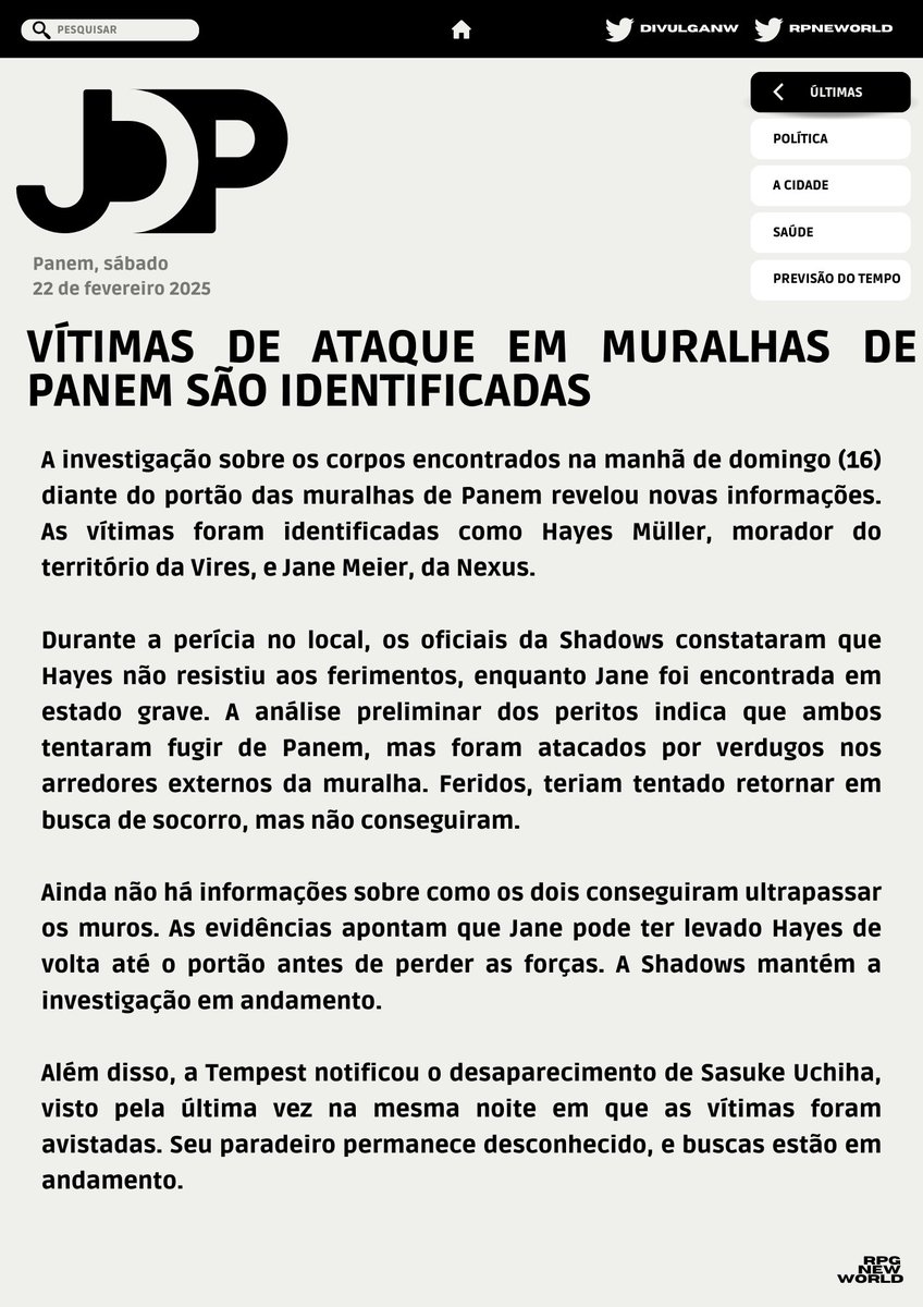 🚨| ÚLTIMAS: Vítimas de ataque em muralhas de Panem são identificadas