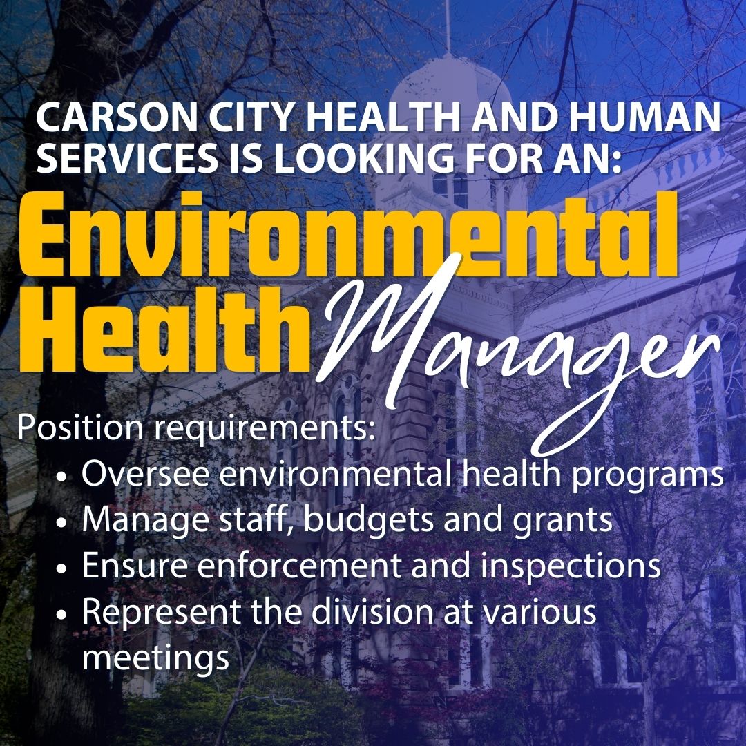 Job Opportunity!

Carson City Health and Human Services team is looking for an Environmental Health Manager to lead their division and make a difference in public health. 

Ready to make an impact? Apply today!

zurl.co/Jetfr