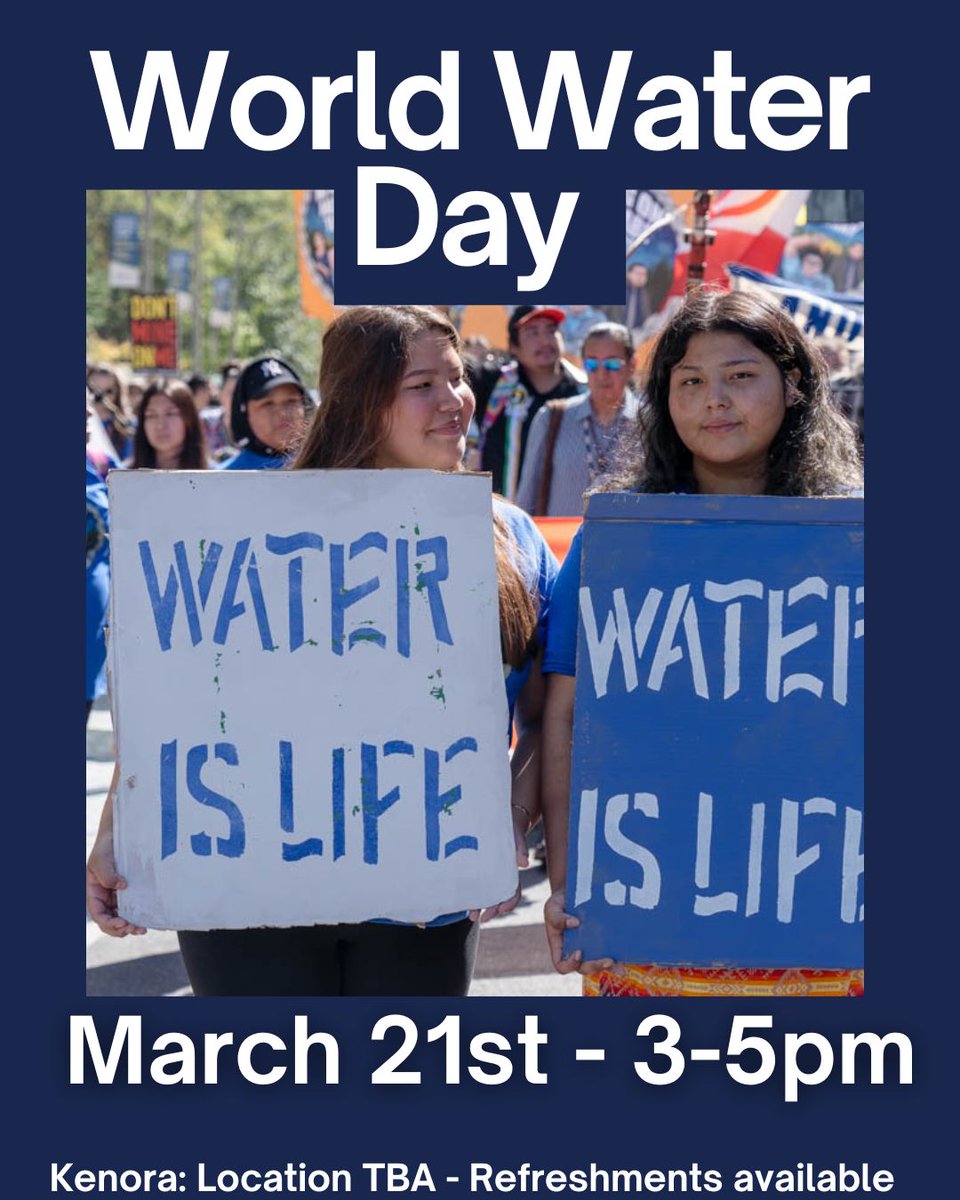 Join #GrassyNarrows community this Friday, March 21st in Kenora for World Water Day. 

Stand in solidarity as they protest nuclear waste and pollution in their water.  

The event will be 3-5 pm and refreshments will be available. 

#FreeGrassy