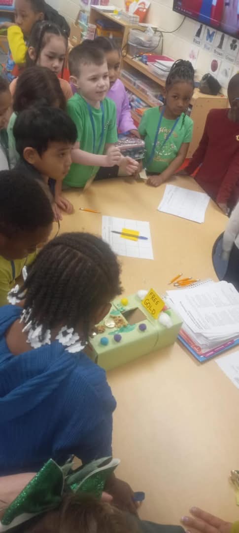 Mrs. Dennison and Ms. Carpenter’s kinder classes read “How to catch a leprechaun” and designed a “trap” to catch the leprechaun. Students arrived today to discover that the leprechaun had visited, but he got away!!🍀