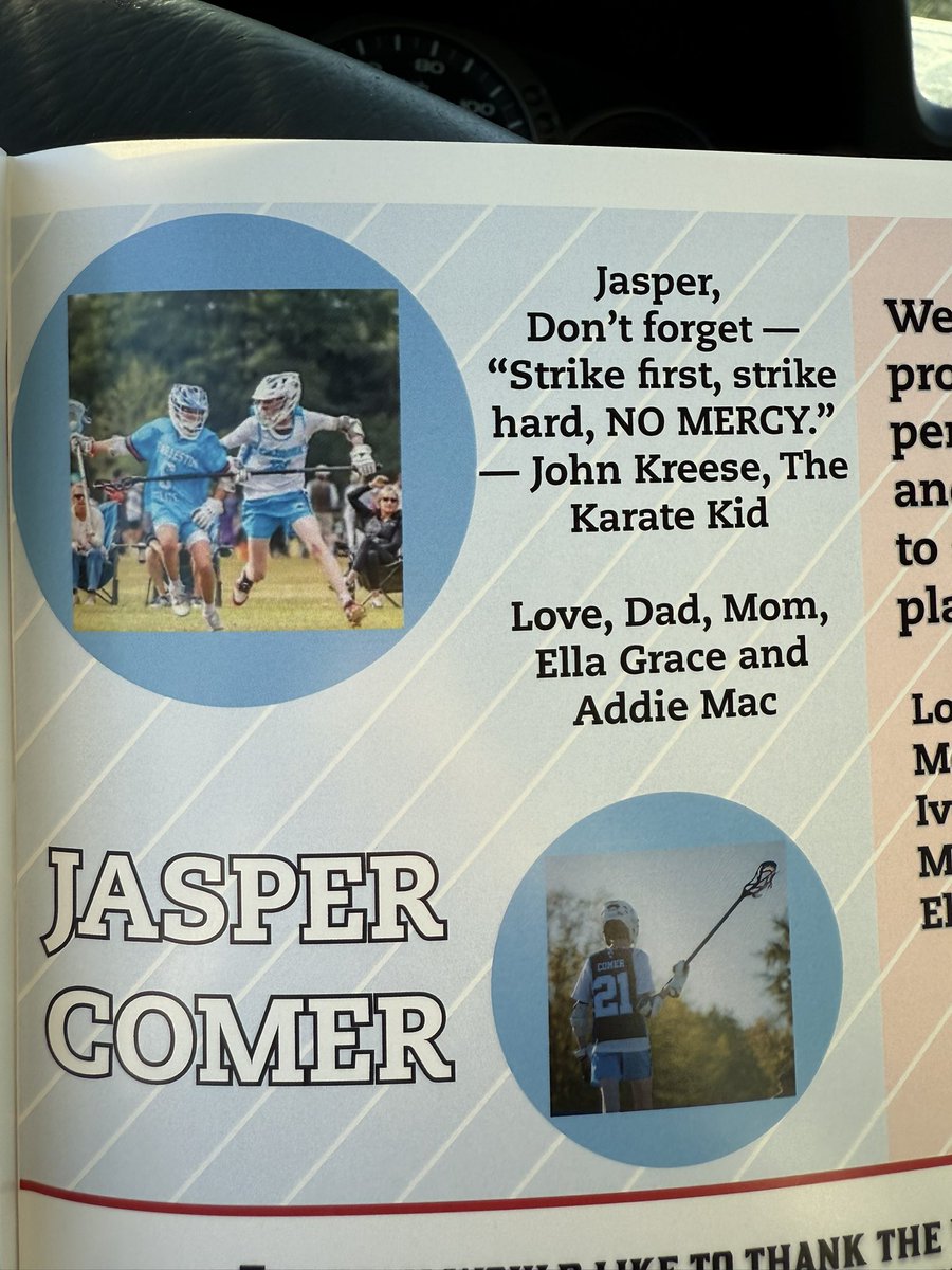 BAComer's tweet photo. Proud to present this year’s @acflorahigh lacrosse program!

A fitting tribute to my son, with a shoutout to one of the greatest movies ever, from the greatest decade to be a kid. 

@ralphmacchio @WilliamZabka @MartinKove #KarateKid #Eighties #GenX #NoMercy #Lacrosse https://t.co/EZ1Las41uV