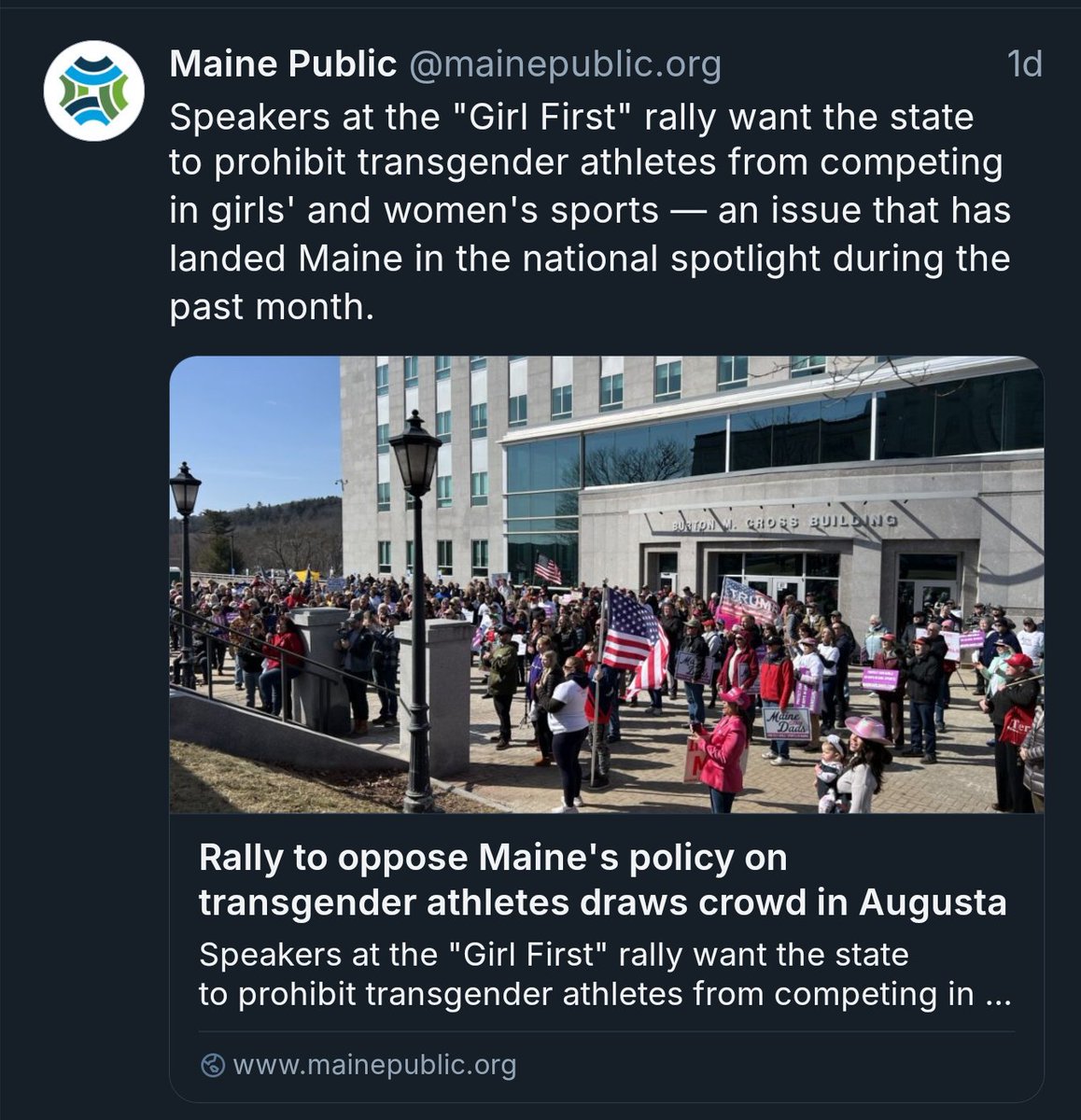 MainelyFedUp's tweet image. Wow. The US HHS just found the Maine Principals Association and Maine guilty of Title IX violations. This has absolutely blown up in the face of the @MaineDems and Janet Mills. It's an easy 80-20 issue. 

I'm proud to stand up for my daughter and the rest of the female athletes