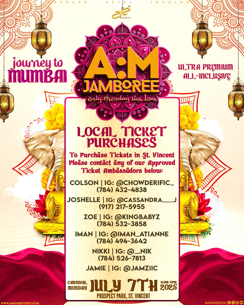 𝗔:𝗠 𝗝𝗔𝗠𝗕𝗢𝗥𝗘𝗘🪷𝗝̄̇𝗢̄̇𝗨̄̇𝗥̄̇𝗡̄̇𝗘̄̇𝗬̄̇ 𝗧̄̇𝗢̄̇ 𝗠̄̇𝗨̄̇𝗠̄̇𝗕̄̇𝗔̄̇𝗜̄̇🪔
Only Monday We ❤️

✨Ultra Premium All-Inclusive🥂

🗓️ July 7 | 10AM - 4PM

Tickets &amp; Packages Now On Sale.

#VincyMas2025 🇻🇨