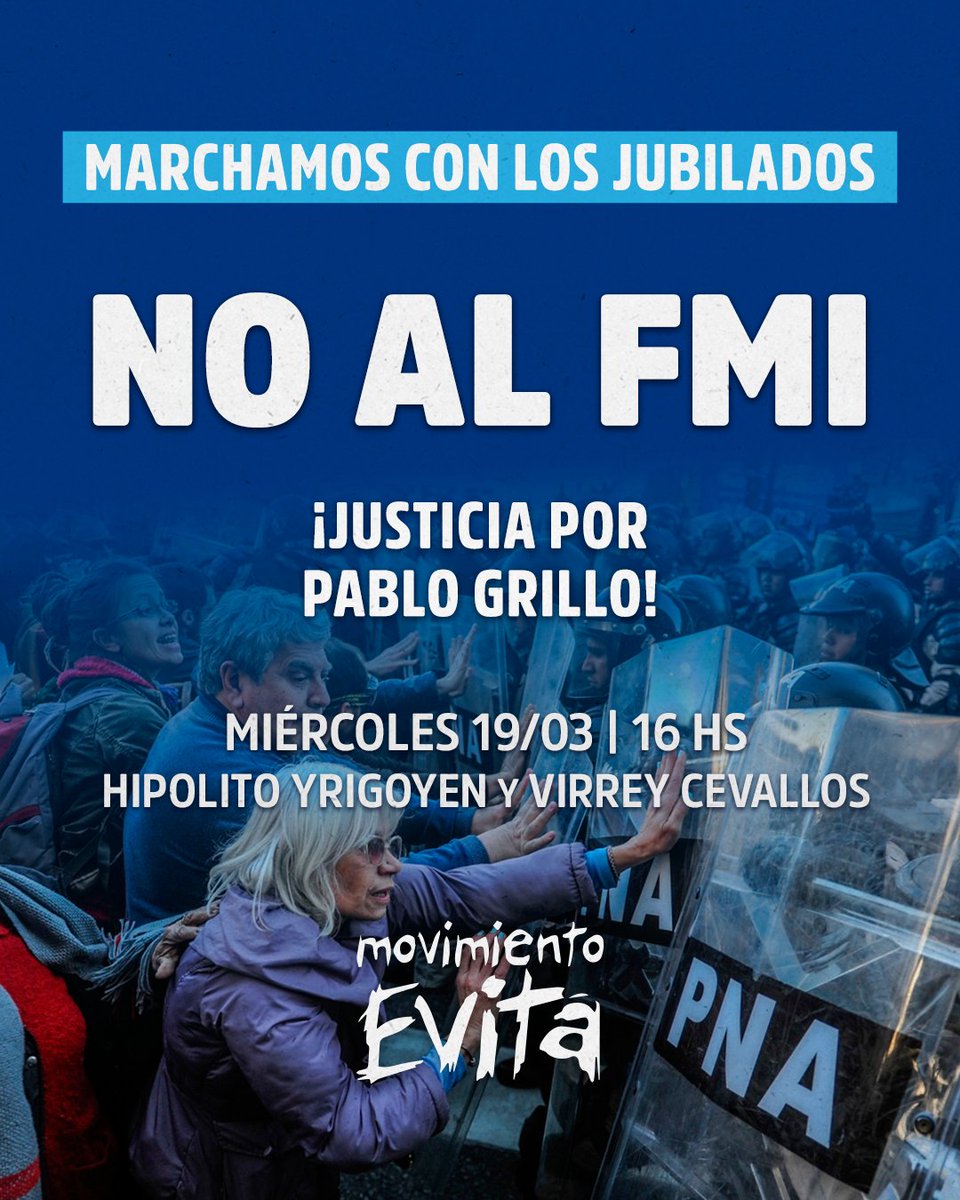 Este miércoles marchamos con los jubilados y contra el acuerdo con el FMI.
¡Todos al congreso contra el ajuste y la represión!