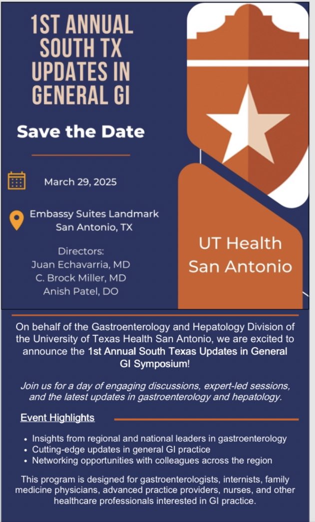 UT Health Gastroenterology (@uthealthgastro) on Twitter photo Two weeks to South Texas Updates in General GI! Are you excited?! So are we! Look for all the highlights and updates on <a href="/UTHealthGastro/">UT Health Gastroenterology</a> page on March 29! Let’s get learning 💪🏻
<a href="/ChahalPrabhleen/">Prabhleen Chahal MD,FASGE,FACG</a> <a href="/EchavarriaJGI/">Juan Echavarria</a>
<a href="/SarahMarucciMD/">Sarah Marucci</a> <a href="/CarlKayMD/">Carl Kay, MD</a> <a href="/DavidD_MD/">David Dulaney</a> Two weeks to South Texas Updates in General GI! Are you excited?! So are we! Look for all the highlights and updates on <a href="/UTHealthGastro/">UT Health Gastroenterology</a> page on March 29! Let’s get learning 💪🏻
<a href="/ChahalPrabhleen/">Prabhleen Chahal MD,FASGE,FACG</a> <a href="/EchavarriaJGI/">Juan Echavarria</a>
<a href="/SarahMarucciMD/">Sarah Marucci</a> <a href="/CarlKayMD/">Carl Kay, MD</a> <a href="/DavidD_MD/">David Dulaney</a>
