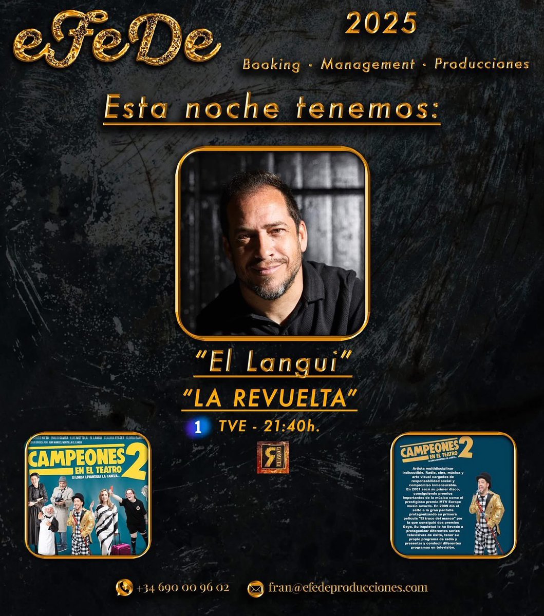 📺<a href="/Langui_Oficial/">Langui_Oficial®</a> un todo terreno que se enfrenta a todo, rap, campeón de bocha y también director y actor de la obra que ha venido a presentar hoy a <a href="/LaRevuelta_TVE/">La Revuelta</a> ‼️

“Campeones 2, Si Lorca Levantara la cabeza”
Una gira con grandes actores que no debéis dejar escapar!!