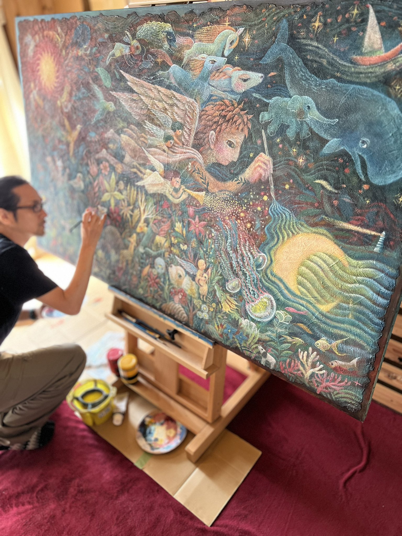 絵本作家　たなかしん　絵画　原画　サイン入り　本人制作額装入り 絵本作家 たなかしん 絵画 原画 サイン入り 本人制作額装入り