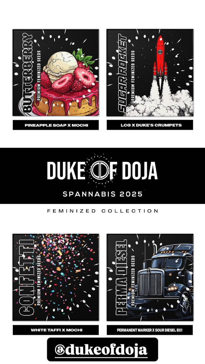 Duke of Doja
Spannabis 2025
Feminized seeds available for sale.

dojadirects.com/product-catego…
.
.
.
.
.
.
.
#dojamerch #Spannabis #duleofdoja #dukeoferb #bcn2025 #barcelona2025 #barneyfarmgenetics #dojaexclusive