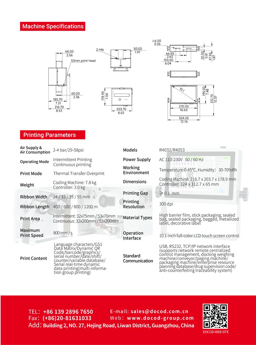 SamWong93417543's tweet image. Unleash speed and precision with DOCOD’s R4000! With 800 mm/s print speed, its compact design pairs pro hardware and high-end manufacturing for outstanding performance.
docod-group.com/en/

#DOCOD #R4000Series #Packaging #TTO #Industrialprinting #ThermalTransferOverprinting