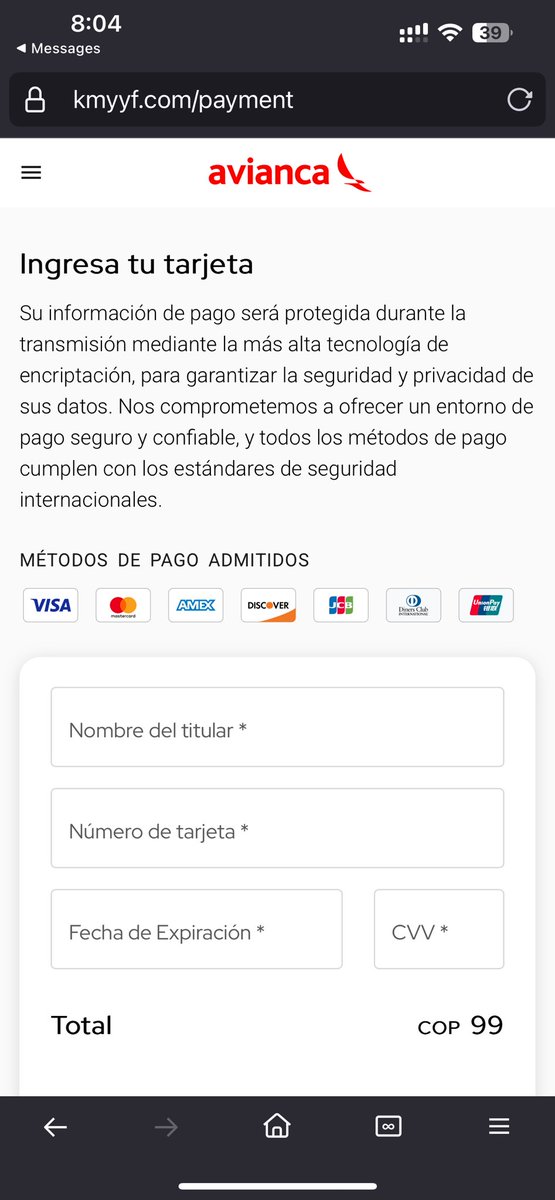 javierlldev's tweet image. Amigos de @avianca están robando datos de tarjeta de crédito a su nombre.
