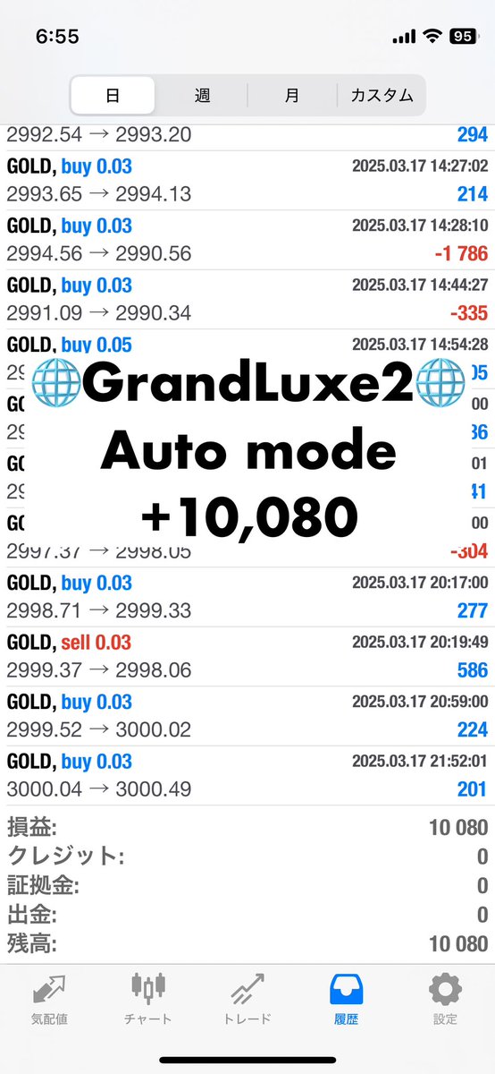 EAGrandSlam's tweet photo. 3/17報告

行動する勇気がチャンスを呼ぶ

安定感抜群😊

🌐GrandLuxe(グランラグゼ)🌐
4モードから選択
金曜午前で停止

🏆GrandSlam🏆
耐久型 指標時エントリー停止機能

無料配布https://t.co/CzcOF2Sl1M

無料ea
ロングショート
ゴールド
自動売買
資産運用

#ad https://t.co/lDUaHiaFBC