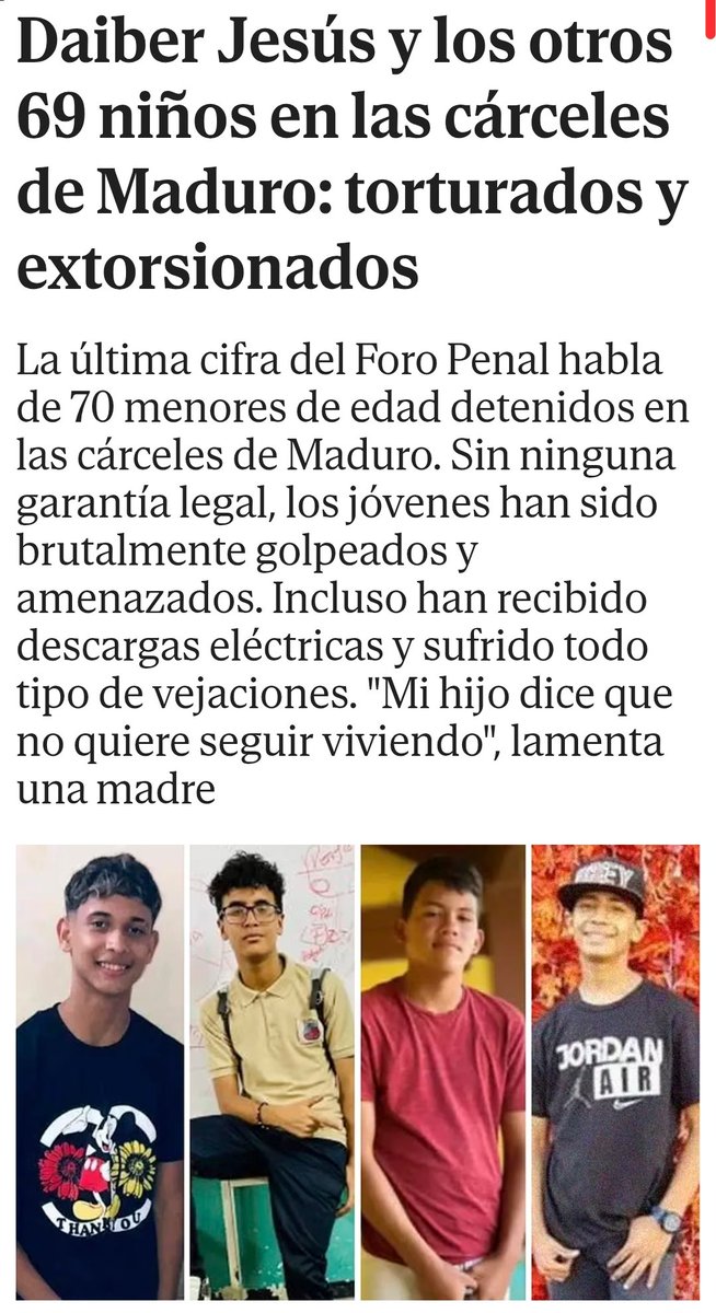 Estos niños no eran parte del tren de Aragua.

Pero fueron capturados por la policía de Nicolás Maduro y llamados terroristas por tarek Williams Saab.

Sin pruebas, sin abogados, sin visitas y sin el debido proceso.

Más de 70 niños capturados y algunos todavía siguen presos.