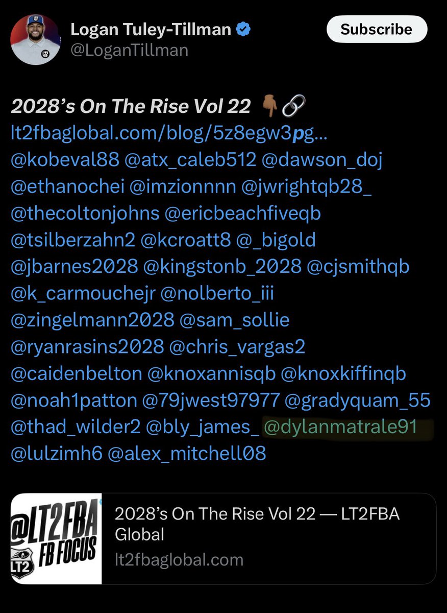 Honored to be recognized by one of the greats <a href="/LoganTillman/">Logan Tuley-Tillman</a>