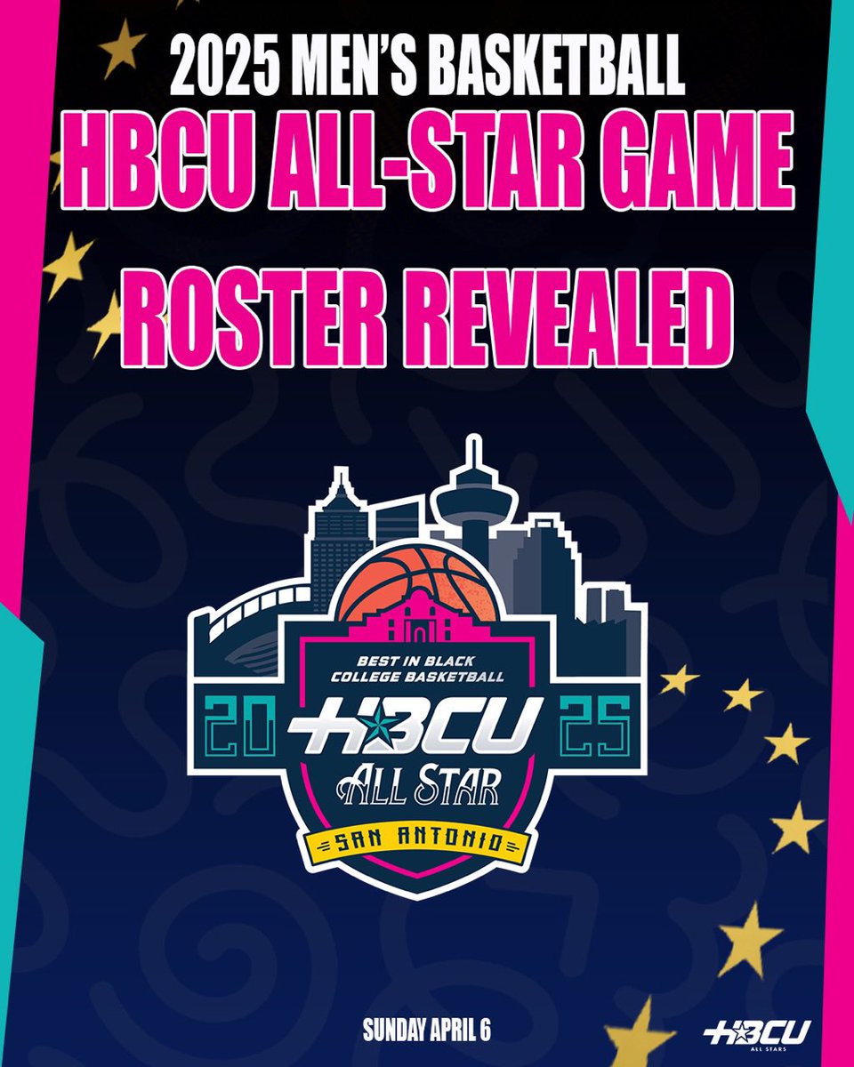 HBCUAllStarGame's tweet photo. The 2025 Men’s Basketball HBCU All-Star Game Roster Has Been Announced 

The 4th Annual Men’s  HBCU All-Star Game is Sunday April 6 in San Antonio, TX 

Tickets are on sale now: https://t.co/X2vQhpJUBW

 #hbcuallstargame #thebestinblackcollegebasketball https://t.co/c7MGO0HQuC