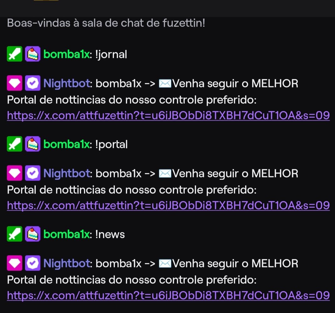 BOMBA1x's tweet photo. @attfuzettin Aparentemente o Fuzettin gostou do Jornal e tá divulgando nos comandos da live dele🙏: https://t.co/TDVOvhT9Fn