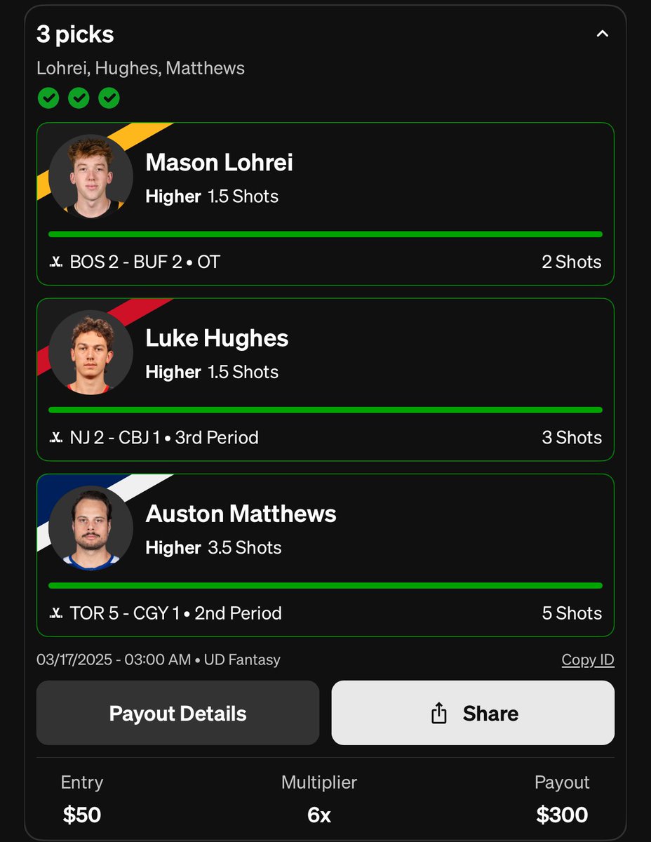 Hockey BANG ✅✅✅ code DADDYD on underdog fantasy ya silly willy. Leh gooooo