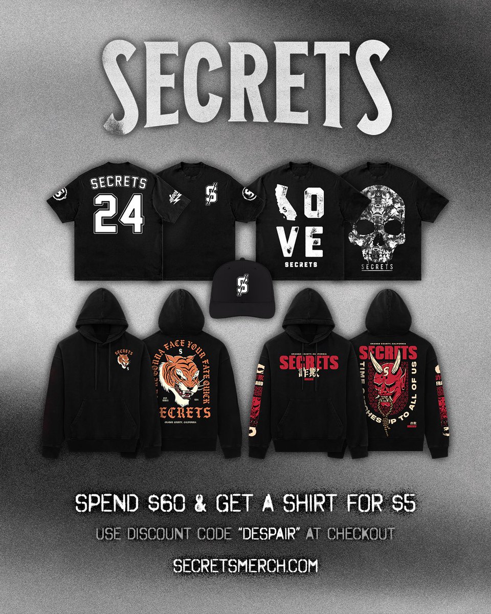 CLEARANCE SALE
Spend $60 or more and get any T-shirt for just $5 using code “Despair” at checkout
‌
Limited Stock
Get it while supplies last
secretsmerch.com